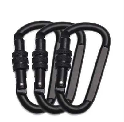 Un buen precio. Finalización pulida D Hook Carabiner de aluminio para hamaca en negro OEM aceptado en línea