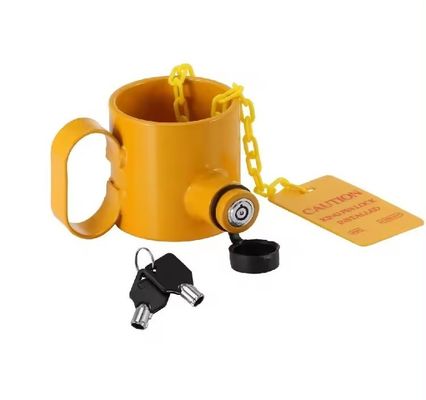 Un buen precio. Wheel King Pin Lock con manijas y etiqueta de advertencia La adición perfecta a su remolque en línea