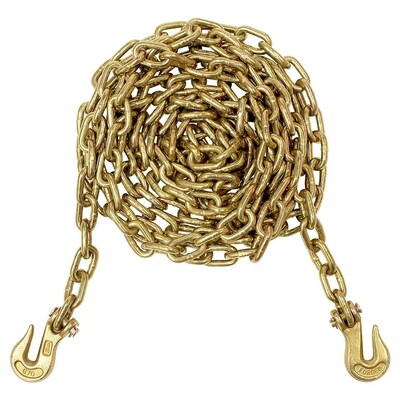 Un buen precio. Cadena G70 de zinc amarillo de 3/8''x20 pies con gancho de agarre de horquilla de 3/8