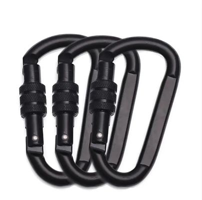 Un buen precio. Finalización pulida D Hook Carabiner de aluminio para hamaca en negro OEM aceptado en línea