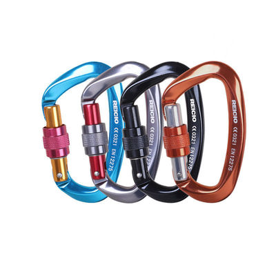 Un buen precio. Carabiner de aluminio recubierto de óxido negro 25KN D forma de gancho plano para escalar en línea