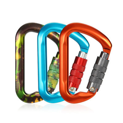 Un buen precio. Logotipo personalizado y color de aluminio de forma D de escalada Snap Hook 30KN para deportes al aire libre en línea