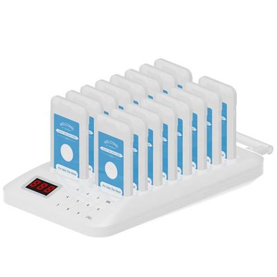 Un buen precio. Batería de litio de 300mAh Sistema de llamadas de camarero vibratorio inalámbrico Aplicación Buffet Color Vino Pager rojo con base negra en línea