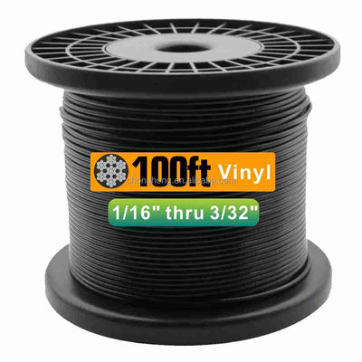 Un buen precio. 7x7 Vinyl negro revestido de alambre de cuerda 1/16 pulgadas sobremoldeado a 3/32 pulgadas de alambre de guía de luz exterior 100ft Servicio de procesamiento de otros en línea