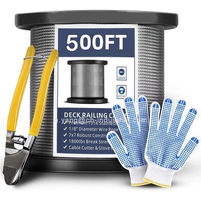 Un buen precio. Certificado ISO9001/ISO14001 T316 Cable de acero inoxidable de 7x7 hebras de 500 pies de cubierta en línea