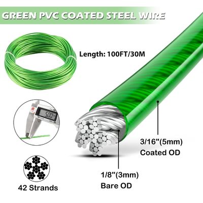 Un buen precio. 7x7 / 7x19 Cables de avión revestidos de vinilo Cuerdas de cable de acero galvanizadas Cuerdas de alambre revestidas de PVC Cuerdas de alambre 1/8 