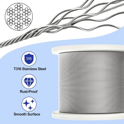Un buen precio. OEM 1/16-3/32 Cable de alambre Cable de alambre galvanizado con recubrimiento de plástico transparente 150 pies 45.72 metros Cable de acero bobina al aire libre en línea