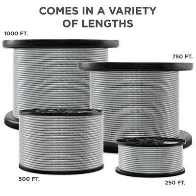 Cable de avión galvanizado MIL-DTL-83420, cable de acero con construcción 7x7 / 7x19 y diámetro de 3/64